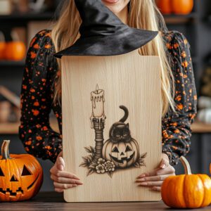 Halloween Charcuterie Board Laser Engraving File, Spooky Cat