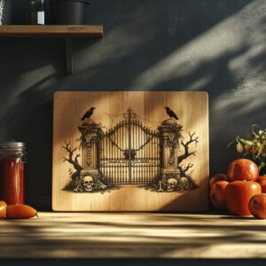 Halloween Laser Engraving File, Cemetery Gate Charcuterie Board,