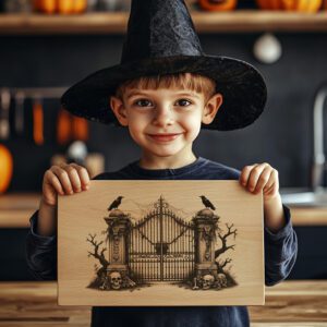 Halloween Laser Engraving File, Cemetery Gate Charcuterie Board,