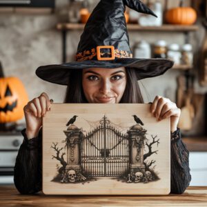Halloween Laser Engraving File, Cemetery Gate Charcuterie Board,