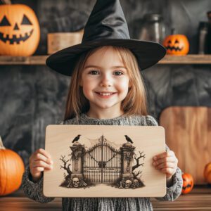 Halloween Laser Engraving File, Cemetery Gate Charcuterie Board,