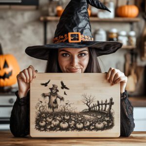 Halloween Laser Engraving File, Charcuterie Board, Scarecrow Pumpkin