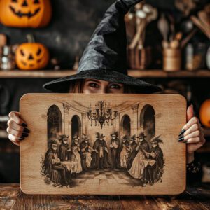 Halloween Laser Engraving File for Charcuterie Board, Masked