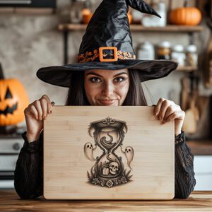Halloween Laser Engraving File, Skull Hourglass Charcuterie Board