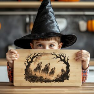 Halloween Laser Engraving File, Spectral Wolves Eclipse Charcuterie