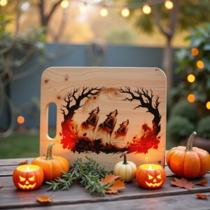 Halloween Laser Engraving File, Spectral Wolves Eclipse Charcuterie