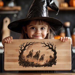 Halloween Laser Engraving File, Spectral Wolves Eclipse Charcuterie