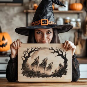 Halloween Laser Engraving File, Spectral Wolves Eclipse Charcuterie
