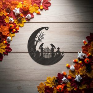 Halloween Ornament Moon Cemetery Scene, Spooky Laser File,
