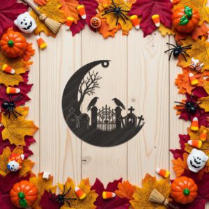 Halloween Ornament Moon Cemetery Scene, Spooky Laser File,