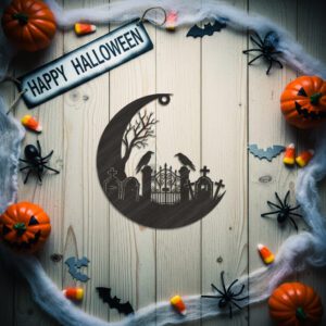 Halloween Ornament Moon Cemetery Scene, Spooky Laser File,
