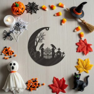 Halloween Ornament Moon Cemetery Scene, Spooky Laser File,