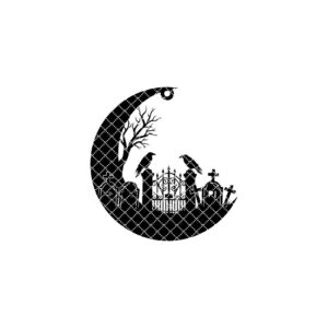 Halloween Ornament Moon Cemetery Scene, Spooky Laser File,