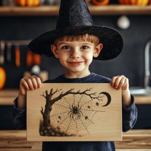 Halloween Spider Web Charcuterie Board, Moonlit Scene Laser