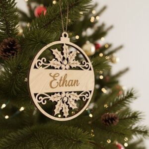 Personalized Ornament File, Christmas Holly Design, Custom Holiday