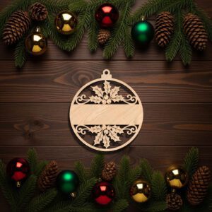 Personalized Ornament File, Christmas Holly Design, Custom Holiday