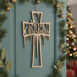 Religious Christmas Cross Door Hanger, Merry Christmas Holiday