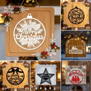 Round Christmas Door Hanger Bundle, Holiday Laser Files