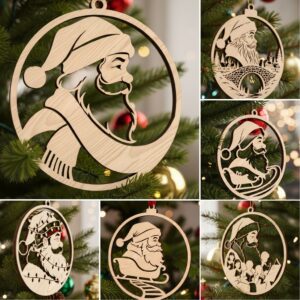 Santa Christmas Ornament Bundle, Laser Design Set, 6