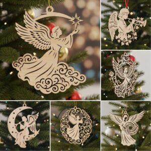 Angel Ornament Bundle, 6 Christmas Laser Files, Female Angel Designs for Holiday Crafts