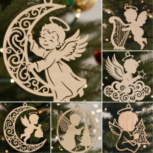 Angel Ornament Bundle, Christmas Laser Cut File, 6 Adorable Baby Angel Designs