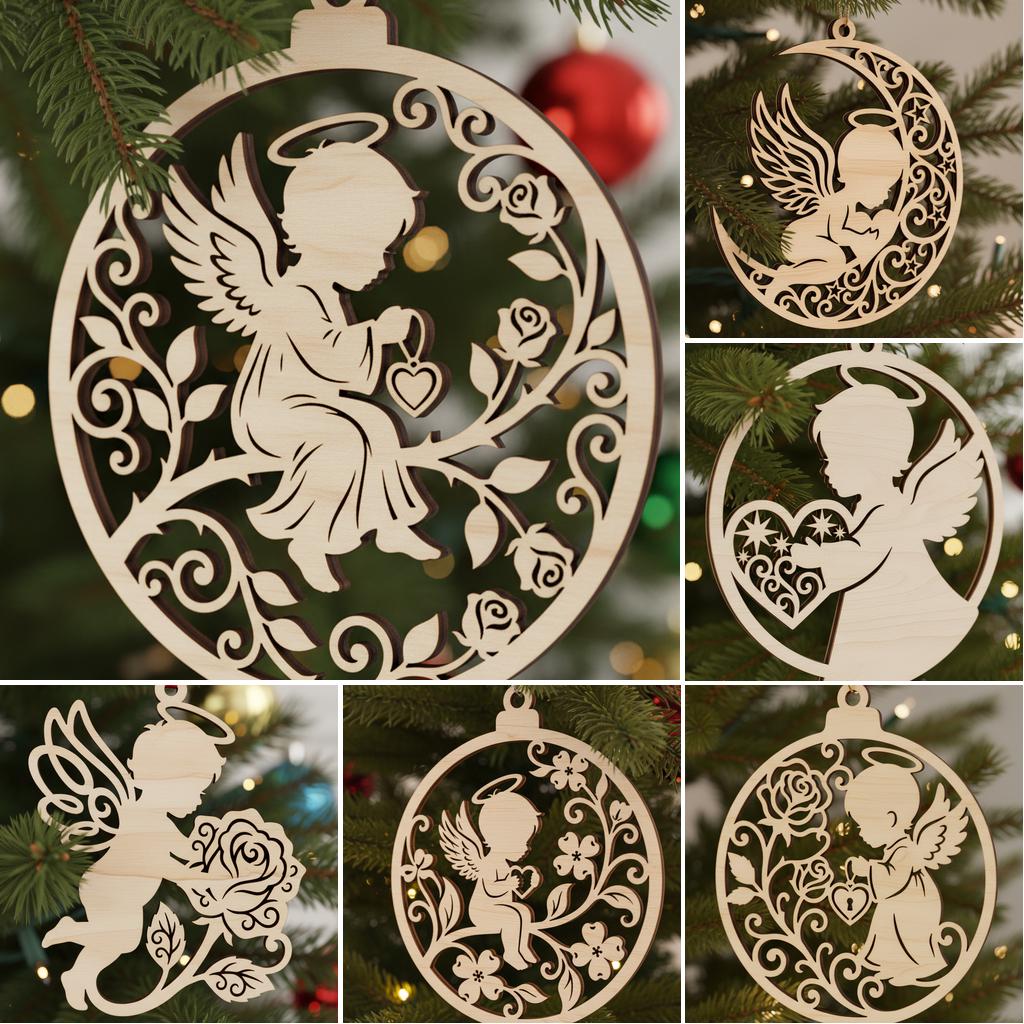 Angel Ornament Bundle, Christmas Laser File, 6 Adorable Baby Angel ...