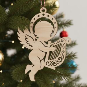 Angel Ornament Bundle, Laser Engraved Christmas Baby Angel Harp Memorial Designs