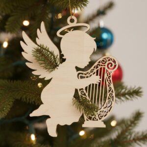 Angel Ornament Bundle, Laser Engraved Christmas Baby Angel Harp Memorial Designs