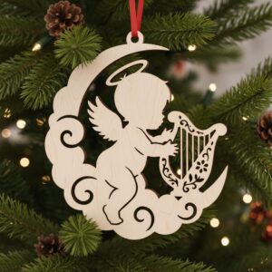 Angel Ornament Bundle, Laser Engraved Christmas Baby Angel Harp Memorial Designs