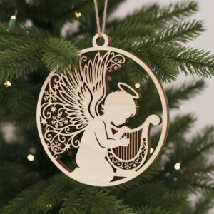Angel Ornament Bundle, Laser Engraved Christmas Baby Angel Harp Memorial Designs