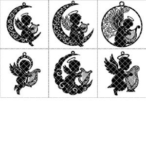 Angel Ornament Bundle, Laser Engraved Christmas Baby Angel Harp Memorial Designs