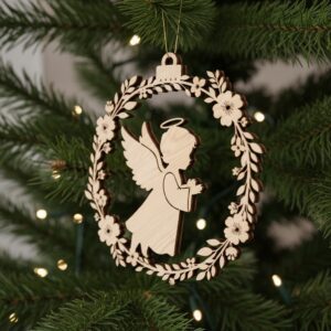 Angel Ornament Christmas Laser File, Angel in Wreath,