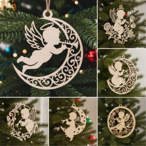 Angel Ornament Laser File Bundle, Christmas Baby Angel Trumpet, Memorial Decor