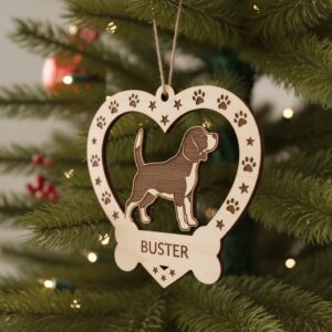 Beagle Christmas Ornament, Dog Paws and Stars, CNC