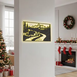 Christmas Bear Family Monogram Sign, Winter Cabin Wall