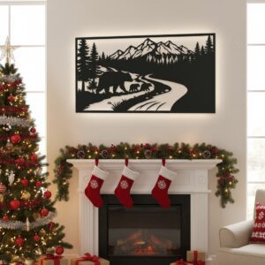 Christmas Bear Family Monogram Sign, Winter Cabin Wall