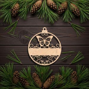 Christmas Butterfly Ornament, Personalized Laser Design, Festive Xmas