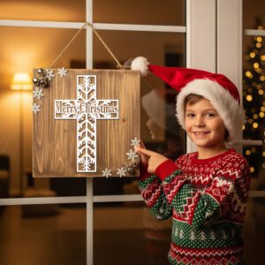 Christmas Cross, Snowflake Door Hanger, Christian Holiday Sign