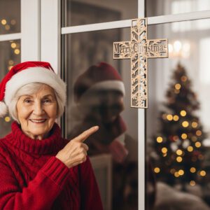Christmas Cross, Snowflake Door Hanger, Christian Holiday Sign