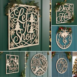 Christmas Door Hanger Bundle, 6 Festive Monogram Signs,