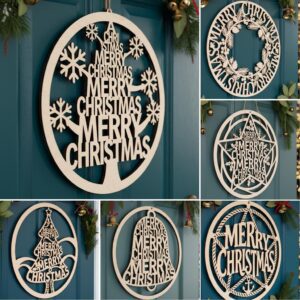 Christmas Door Hanger Bundle, Merry Christmas Sign, Holiday Round Wood Designs