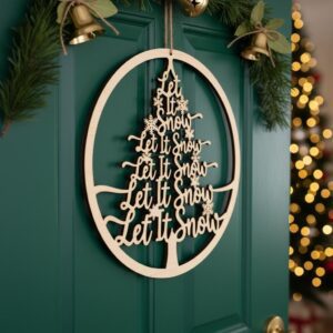 Christmas Door Hanger Bundle, Round Sign Laser Files, Festive Welcome Designs