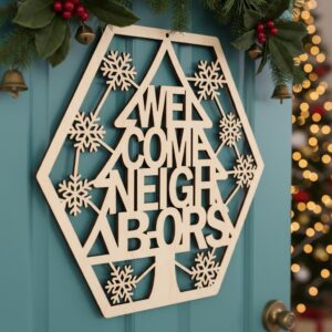 Christmas Door Hanger Bundle, Round Sign Laser Files, Festive Welcome Designs