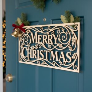 Christmas Door Hanger, Merry Christmas Round Sign, Front
