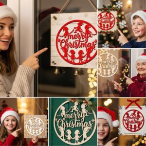 Christmas Door Hanger Set 6 Round Monogram Designs,