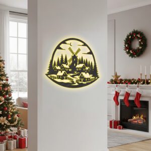 Christmas Laser Cut Monogram Wall Art, Winter Village