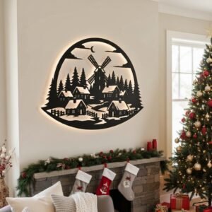 Christmas Laser Cut Monogram Wall Art, Winter Village