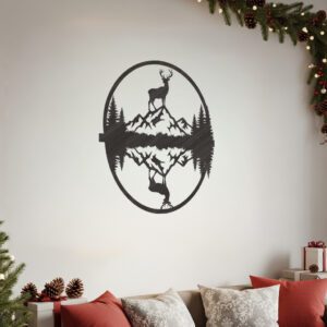 Christmas Laser Deer Mountain Sign, Monogram Wall Art,