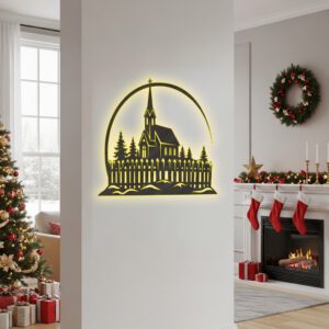 Christmas Laser Engraving File, Monogram Church Art, Winter