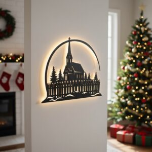 Christmas Laser Engraving File, Monogram Church Art, Winter